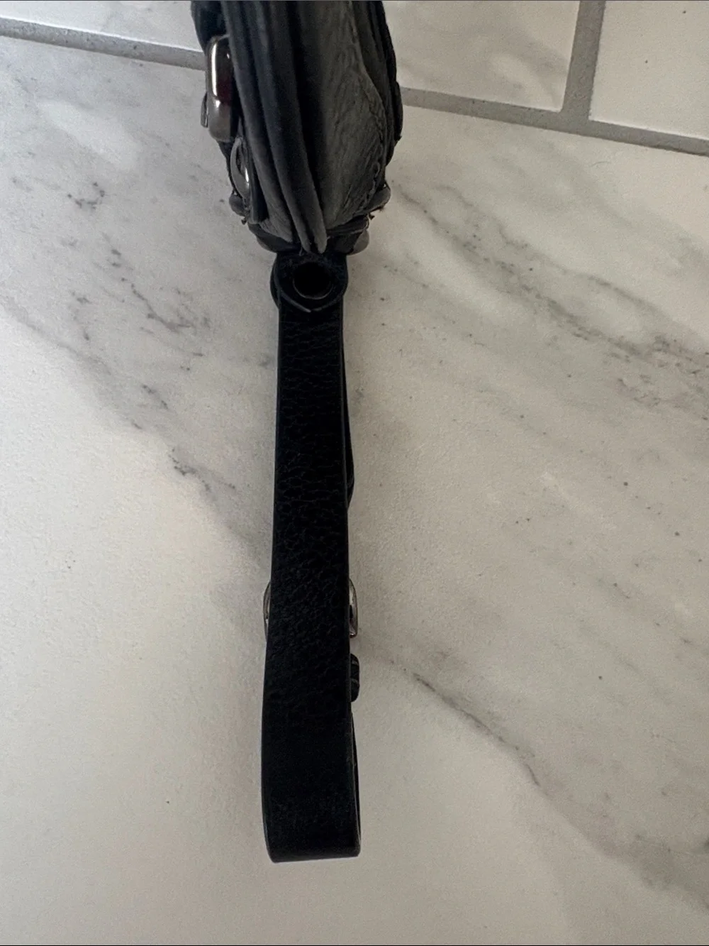 Vintage Juicy Couture Baguette Wristlet Clutch Black Canvas Leather Silver Y2K